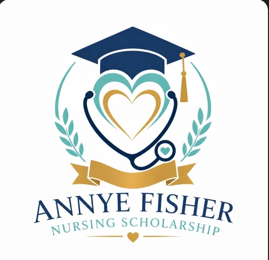 Annye Fisher Nursing Scholarship logo featuring a stethoscope, heart, and graduation cap